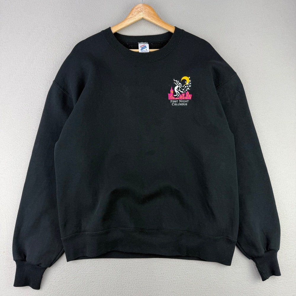 Vintage 90s Crewneck Sweatshirt Men Large Black Jerzees Embroidered Graphic USA